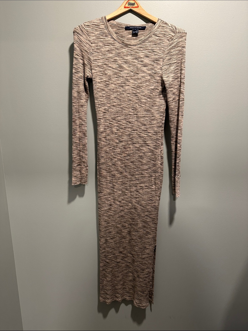 French Connection Marled Long Sleeve Maxi Dress in Beige and Brown